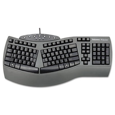Ergonomic Split-Design Keyboard w/Antimicrobial Protection, 105 Keys, Black, Sold as 1 (Best Ergonomic Keyboard For Tendonitis)