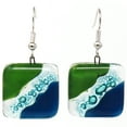thumbnail image 1 of Square Glass Dangle Earrings Blue Green Waves Tili Glass, 1 of 2