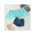 thumbnail image 3 of Qiylii Girl’s Clothes Set Off Shoulder Long Sleeve Top+Bandage Denim Shorts, 3 of 9
