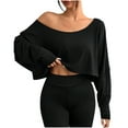 thumbnail image 2 of Karight Women's Off Shoulder Tops Long Sleeve Crop Tops Loose Casual Workout Shirts, 2 of 6