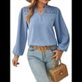thumbnail image 3 of Blusa de Larga con Cuello en V para Mujer, Elegante, Informal, con Pompones, Estilo Primaveral. Azul XL, 3 of 10