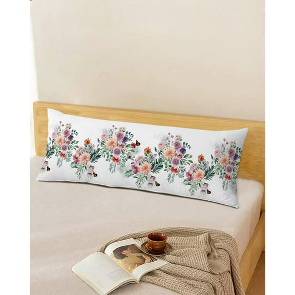 Blooming Flower Spring Throw Pillow Cover,Summer Butterfly Herb Plant Rectangle Decorative Pillow Case Protector Soft Cushion Cover Lumbar Pillowcase for Couch Sofa Bedroom Car Chair Decor 20x54 Inch