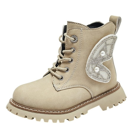 MEZZALL Child Shoes Fashion Platform Boots Fashion Princess Butterfly Wing Boots Fashion Soft Sole Boots Leisure Toddler Footwear  Beige  10.5-11 Years