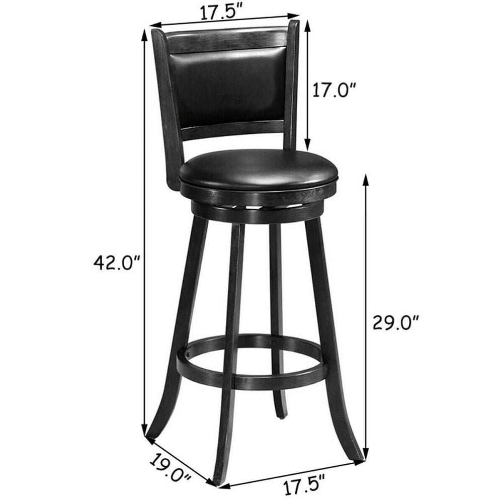 Demi Bonn Set of 2 Counter Height Swivel Bar Stool with Backrests, 29" Wood Dining Chair Barstool, Black