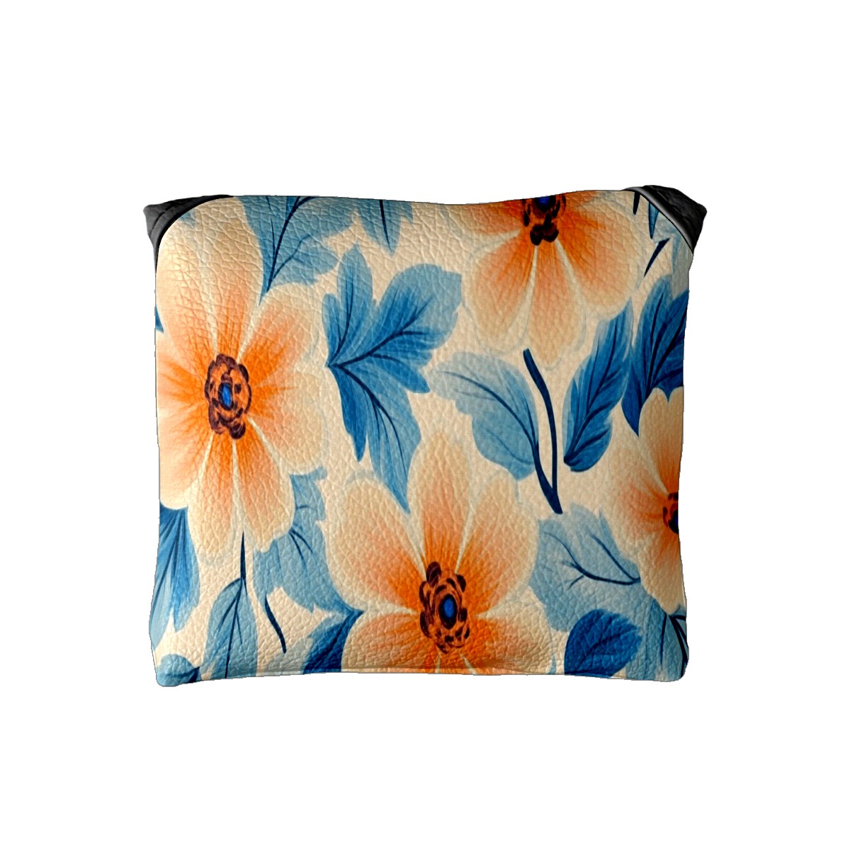 Golf Mallet Putter Cover Premium Leather Waterproof Golf Putter Head Cover with Magnetic Closure Peach and Blue Florals