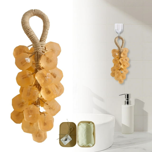 Grape Soap on a Rope Handmade Grape Cluster Shaped Soap Hanging Shower Soap for Kitchen Bathroom Home Decor Freshening Body Cleansing Bar Bath,Shower Soap,Osmanthus gemstone,1 Set