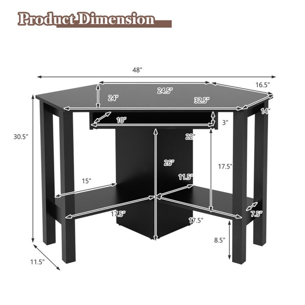 Demi Bonn Wooden Computer Corner Desk with Drawer for Home Office Sturdy Writing Workstation, Black