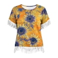 thumbnail image 5 of JTZGDY Vintage Fringed Patchwork Shirts for Women Trendy Summer Short Sleeve Boho Floral Printed Crew Neck Graphic T-Shirts Lightweight Cozy Tassles Tunic Blouse Loose Fit Pullover Tops, 5 of 7