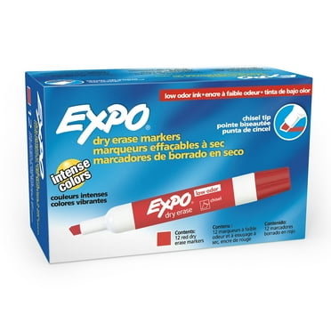 EXPO Low Odor Dry Erase Chisel Tip Markers, Red, 12 Count