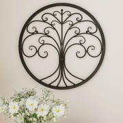 Wall Dcor  Iron Metal Tree of Life Modern Wall Sculpture Art Round for Living Room, Bedroom or Kitchen by Lavish Home (Brown)