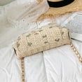 thumbnail image 3 of Women Beach Lace Embroid Straw Bucket Bag Burlap Square Bag Messenger Bag, 3 of 6