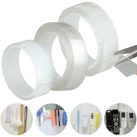 3M/2M/1M Nano Magic Tape, Double Sided Mounting Tape, Traceless Washable Removable Strong Adhesive Rug Tape Gripper, Reusable Clear Anti Slip Gel Strips Grip Tape for Glass, Metal, Kitchen