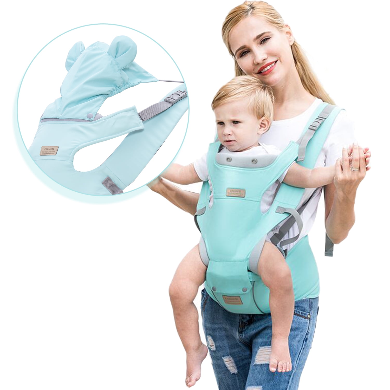 JUMPER 4 in 1 Convertible Baby Carrier + Hip Seat with Hat, Blue