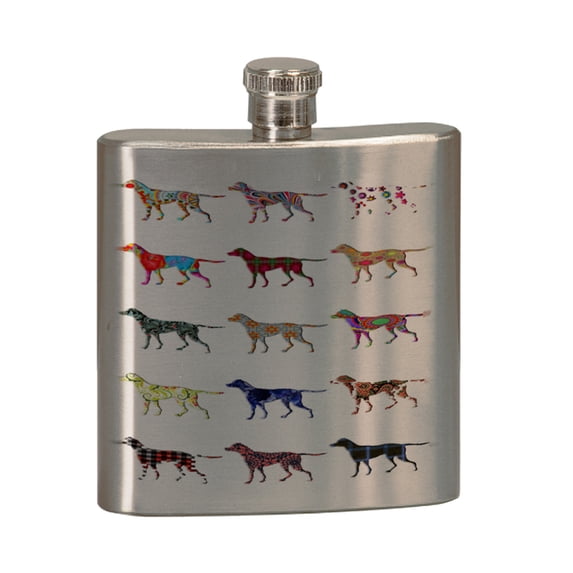 KuzmarK 6 oz. Stainless Steel Flask Set in Black Presentation Box - English Pointer Dog