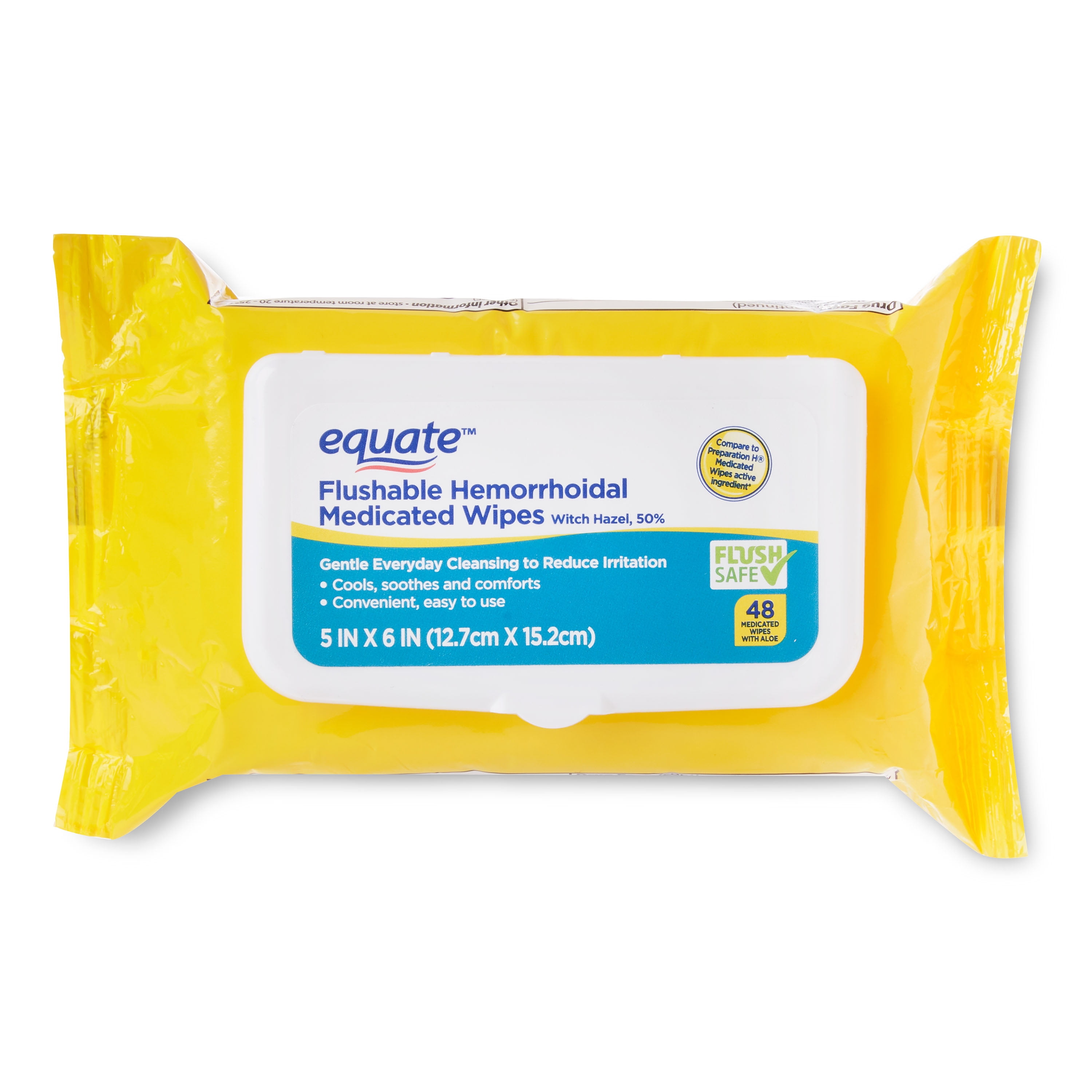 Equate Flushable Medicated Wipes, 48 count, with Witch Hazel, 50