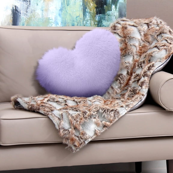 Lilgiuy Heart Shaped Decorative Pillows Faux Fur Throw Pillow Fluffy Pillows Spring Cute Soft Throw Cushion with Insert for Girls Kids Bedroom Living Room Sofa Couch, 13x9.8in (Purple)