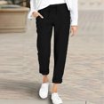 thumbnail image 2 of High Waist Stretch Cargo Pants Women Baggy Linen Trousers Summer Bottoms With Pockets Trousers Drawstring Long Pant Casual Trousers, 2 of 7