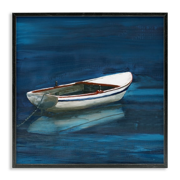 Stupell Industries Calm Floating Boat Transportation Painting Black Framed Art Print Wall Art, 12 x 12