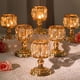 thumbnail image 5 of Juego de 2 candelabros de cristal dorado | Elegantes portavelas de hierro forjado y cristal transparente para bodas, fiestas y decoración del hogar | 15,5 cm de alto, 5 of 7