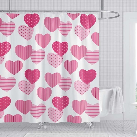 72x72 Valentine Day Shower Curtain Pink Hearts Valentine Romantic Sweetheart Romantic Lover Girls Woman Bathroom Curtain Sets 12 Hooks