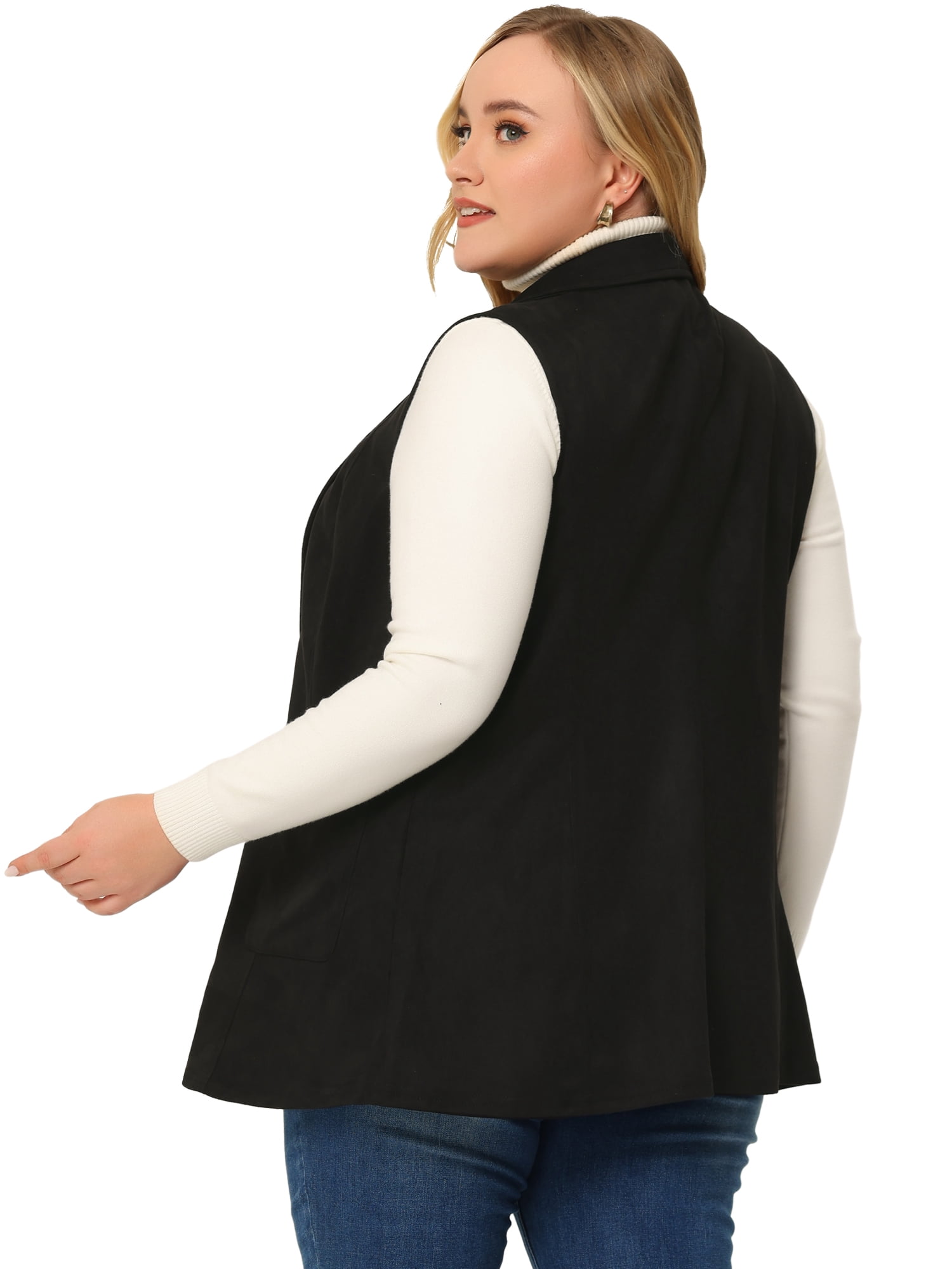 DARING DIVA Women's Plus Size Lapel Sleeveless Lightweight Suede Vests 5X Black