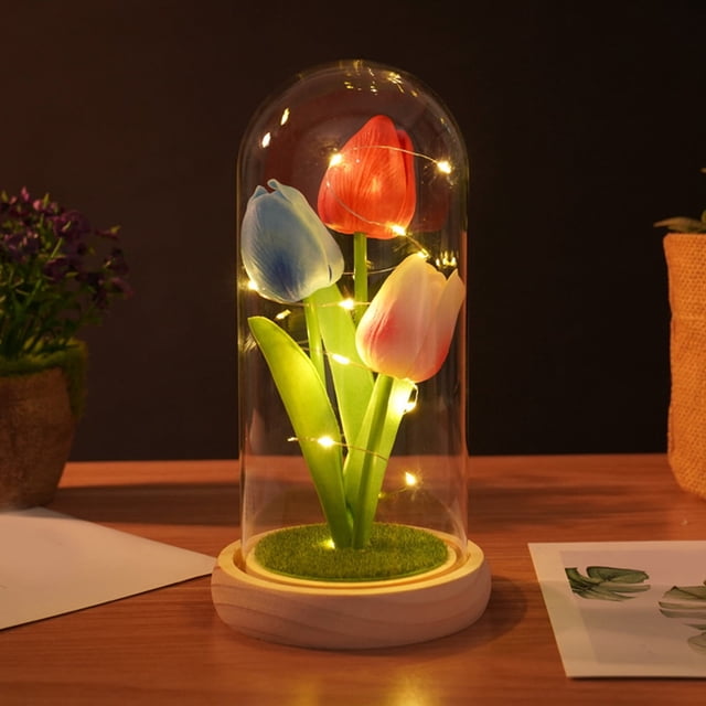 Tulips Night Light Hand Made Tulips Lamp Ingenious Flower Bedroom Sleeping Table Lamp AmbianceLight For Children Girls Couple