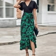 thumbnail image 5 of 2026 ! JINMGG Summer Dresses 2026, Dresses for Women 2026 Summer Dresses for Women Short Sleeve V Neck Boho Floral Print Tie Waist High Low Ruffle Cocktail Maxi Dress Green S, 5 of 7