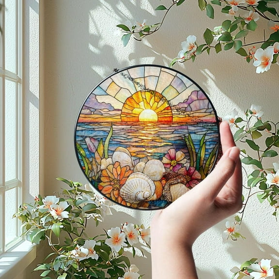 Sunrise On The Beach Window Hanging, Beach Sunset Stained Glass, Sunrise Lovers Gift, Beach Suncatcher, Natural Gift Decor, Beach Home Decor