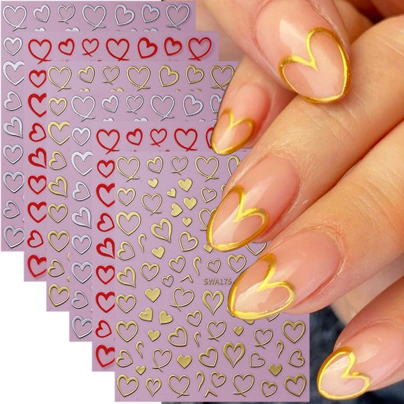 Adhesivos para uñas ZASKHLD, 6 hojas, con forma de corazón, autoadhesivos 3D