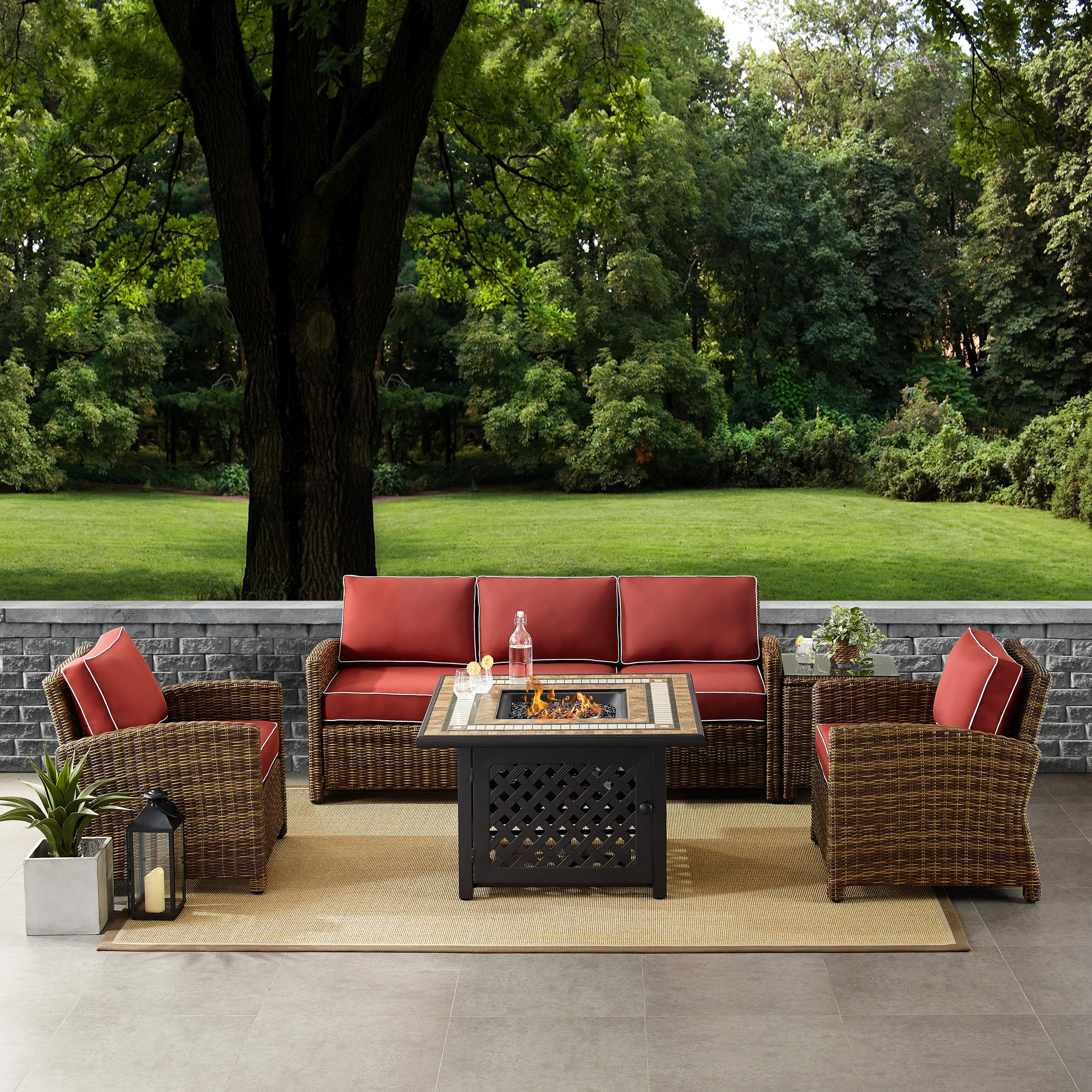 Crosley Furniture Bradenton 5 Piece Patio Fabric Fire Pit Sofa Set in Brown/Red - image 4 of 9