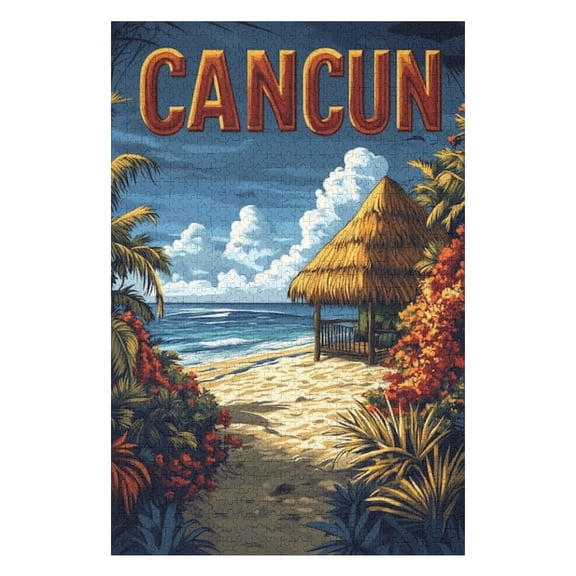 Puzzles for Adults 300 Pieces - Cancun Mexico Vintage Best Challenging Puzzles for Cognitive Workout - Safe Eco-Friendly - Most Popular Leisure Activities