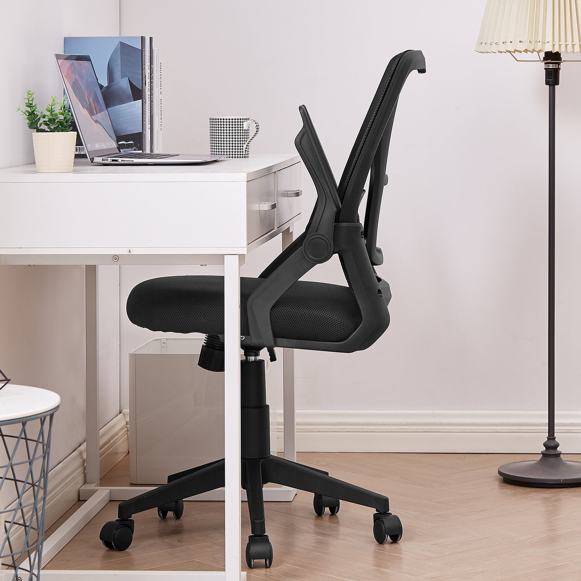 Javlergo Office Chair, Ergonomic Desk Chair Breathable Mesh Chair with Adjustable High Back Lumbar Support Flip-up Armrests, Executive Rolling Swivel Comfy Task Computer Chair, Black