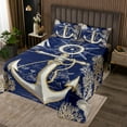 thumbnail image 2 of Erosebridal Nautical Anchor Coverlet Set King,Marine Rudder Bedding Set,Blue Golden,3-Piece, 2 of 5