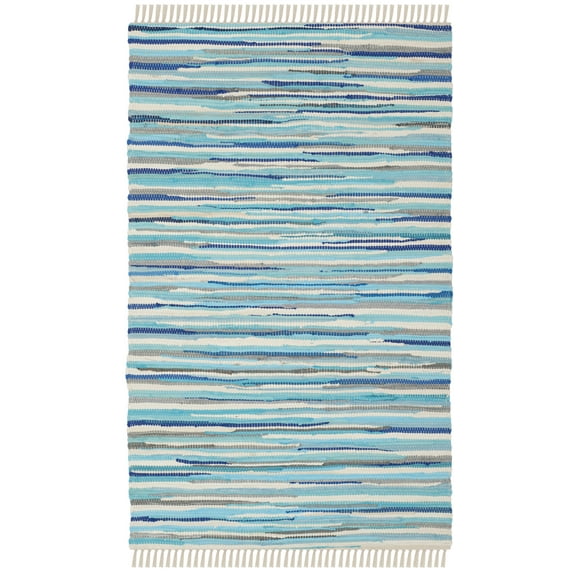 SAFAVIEH Rag Elena Striped Cotton Area Rug, Turquoise/Multi, 3' x 5'