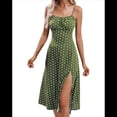 thumbnail image 3 of Vestido de Verano de Lunares para Mujer, con Tirantes Finos, Corte Entallado y Abertura Lateral, Vestido de Corte A Verde S, 3 of 8