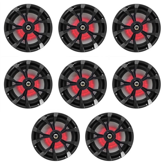 Rockville RKL80MB 8 in Black Marine Speakers, Waterproof Design, LED Lighting, 450W PEAK, for Marine Audio, Matched Multipack Configuration, 8-piece