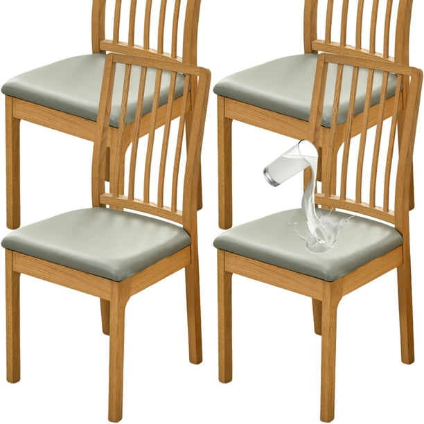 4 fundas para asiento de silla, funda impermeable para asiento, funda protectora de cojín para asiento de silla de cuero PU, funda para silla cuadrada para banquete de boda extraíble para comedor, hog
