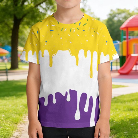 SOFTCCLO Boys T-shirts Short Sleeve Crewneck Graphic Tees Ice Cream Print Summer New Arrival Casual Kids T Shirts Size 3-4Y