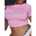 thumbnail image 3 of Genuiskids Women Letter Graphic Print Crop Top Teen Girl Round Neck Short Sleeve Tee Summer Cute Aesthetic T Shirt Tops, 3 of 4