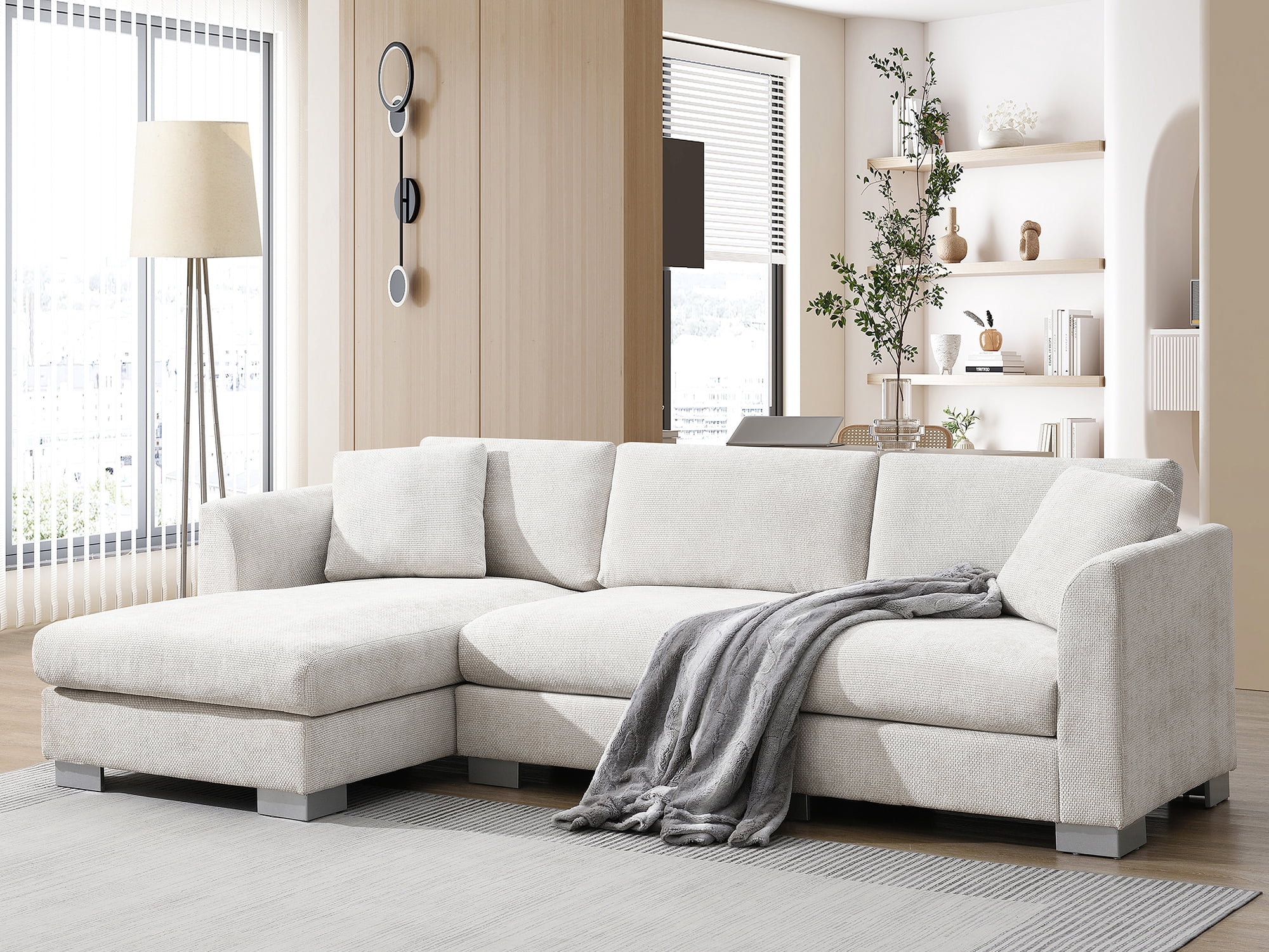 MAYEERTY 96x56" Modern Cloud Sectional Sofa - L-Shaped 4-Seat Chenille Couch with 2 Free Pillows/Oversized Chaise for Living Room/Apartment/Office, 3 Colors