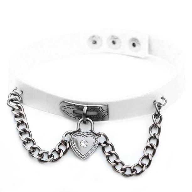 Collar Gargantilla de Cadena Sweethay PU Cuero Corazón Metal Punk Blanco