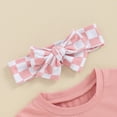 thumbnail image 4 of Bagilaanoe 3pcs Toddler Baby Girl Pants Letter Set Short Sleeve T-Shirts Tops + Checkerboard Flare Trousers + Headband 18M 24M 3T 4T 5T 6T Kids Summer Casual Clothes, 4 of 7