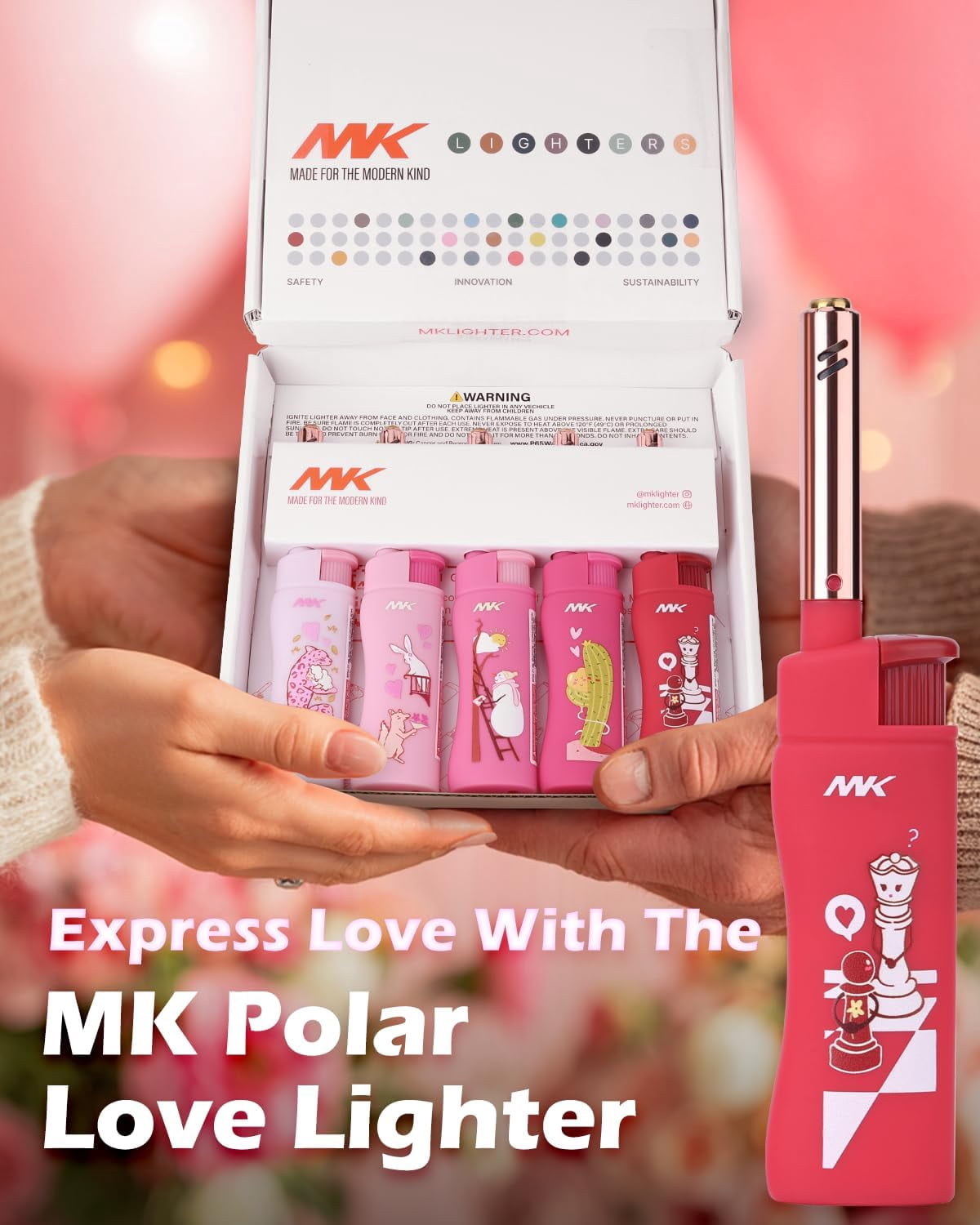 MK Candle Lighter, Butane Refillable Wind-Resistant Flame, 4-Pack for BBQ, Camping, Outdoor Use (Polar Love-5PC)