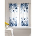 thumbnail image 3 of Navy Blue Flowers Tier Curtains 45 Inch Length, Sheer Curtains for Bedroom Living Room Window Summer Pastoral Botanical Rod Pocket Voile Drapes Kitchen Curtains Small Half Window 27.5"x45" 2 Panels, 3 of 6