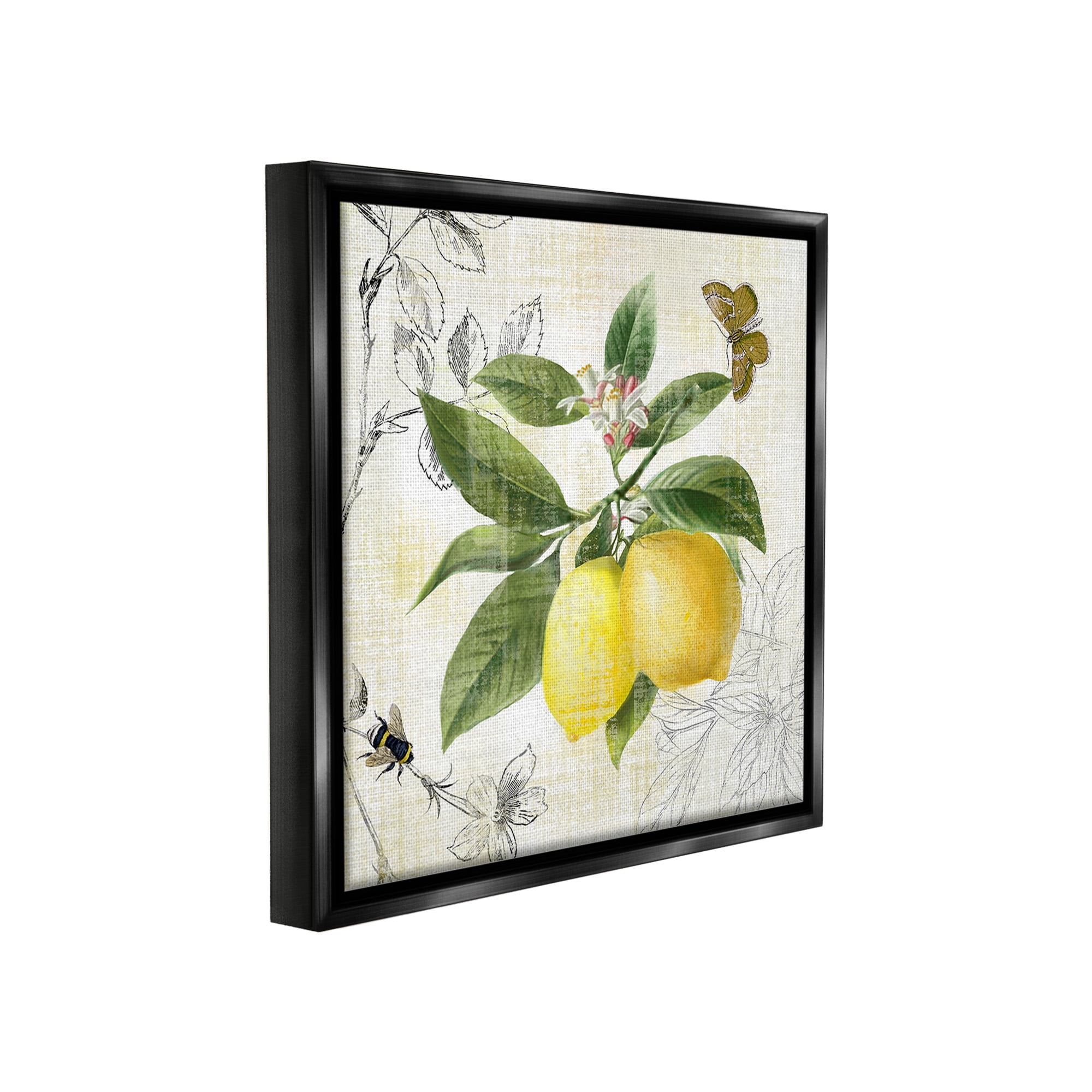 Stupell Industries Vintage Lemon Pattern Food & Beverage Painting Black Floater Framed Canvas Art Print Wall Art, 25 x 25