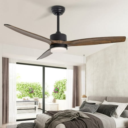 

MANXING 52 inch Rustic Ceiling Fan with Light and Remote for Bedroom/Patios/Living Room 3CCT 18W Dimmable LED Light 3 Reversible Wood Blades 6 Speeds Fits Indoor & Outdoor DC Motor