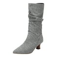 thumbnail image 4 of Rokment Slouchy Stiletto Wide Mid Calf Dress Boots for Women Fashion Casual Denim Leather Pointed Toe Kitten Heel Long Tall Boots Winter Spring Gray Size 6, 4 of 5