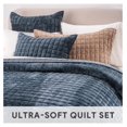 thumbnail image 4 of JuRlvC Luxury Velvet Quilt Queen Size, Ultra Soft Velvet Bedding Sets, Lightweight Quilted Velvet Comforter Set, Channel Stitch Oversized Bedspread Coverlet with 2 Pillow Shams, Stormy Blue, 4 of 6
