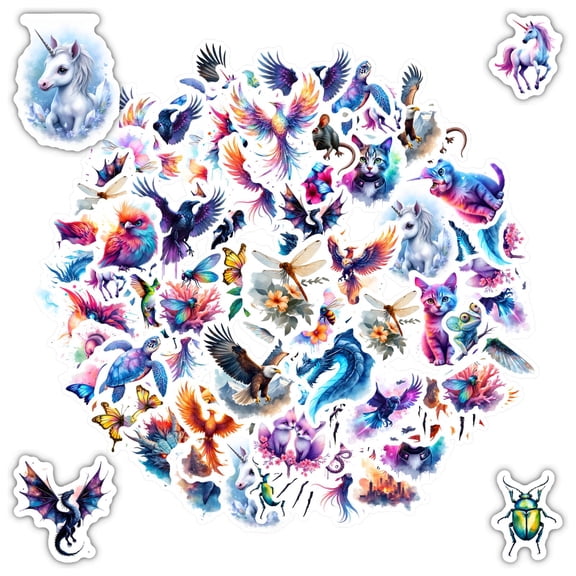 35pcs-50pcs Colorful Stickers Stationery Stickers Fantasy Stickers Animal Kids Stickers for Luggage Phone Laptop