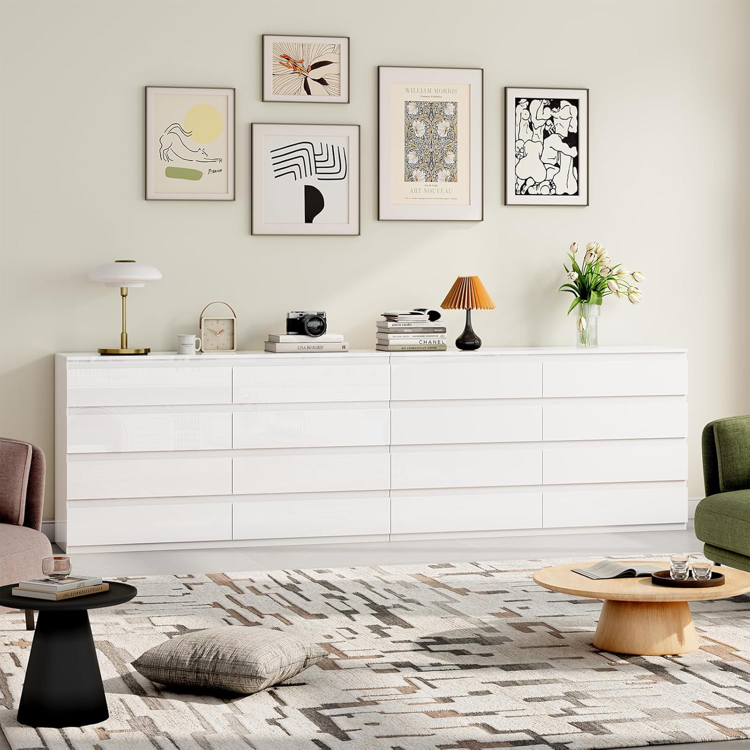 Selooye 8-Drawer Modern Wood Dresser, Wide Chest Drawers